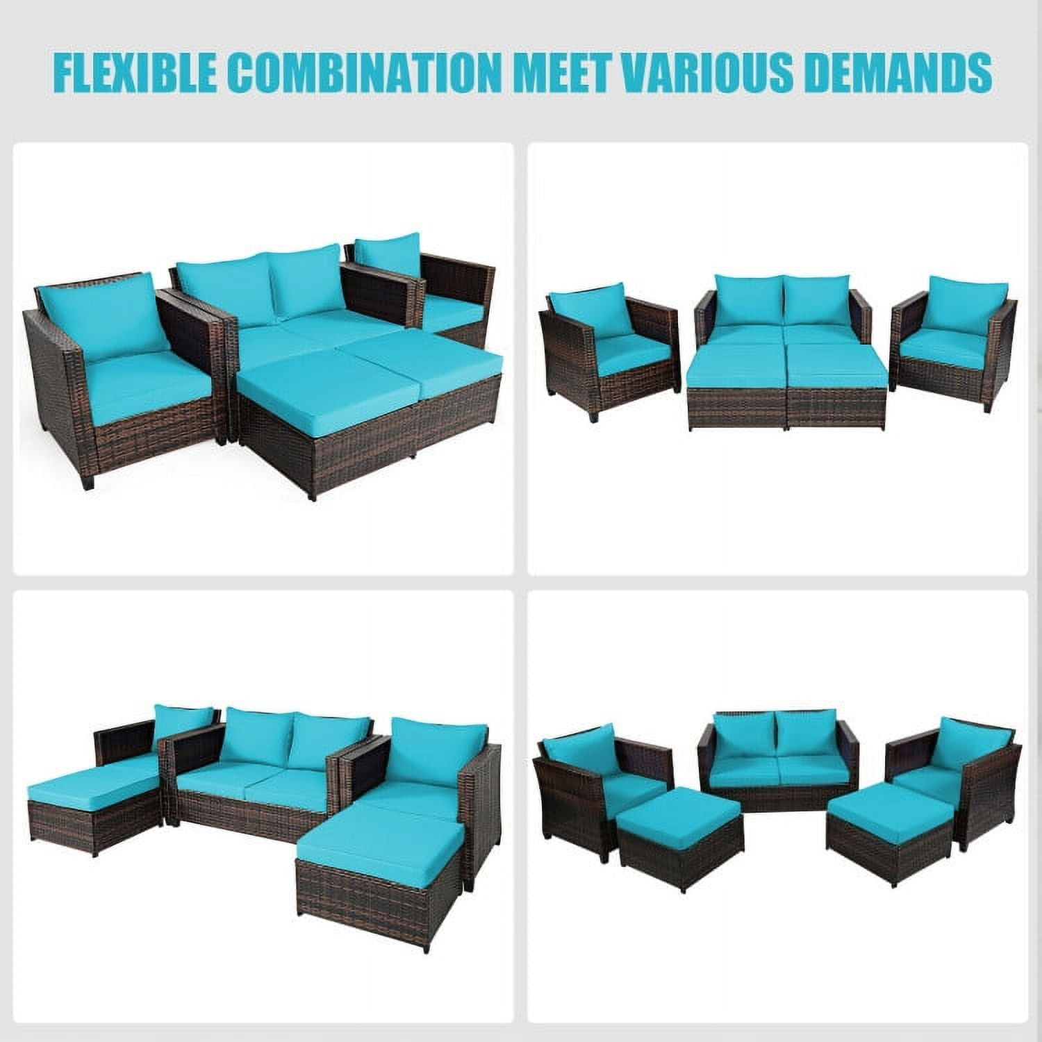 Aimee Lii 5 Pieces Patio Cushioned Rattan Furniture Set, Rattan Outdoor Furniture, Turquoise Aimee Lii 5 Pieces Patio Cushioned Rattan Furniture Set, Rattan Outdoor Furniture, Turquoise