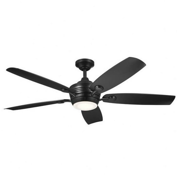 5 Blade Ceiling Fan with Light Kit in Traditional Style-14.25 inches Tall and 56 inches Wide-Satin Black Finish-Black Blade Color Bailey Street Home