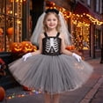 thumbnail image 7 of Zombie Bride Princess Dress with Layered Mesh Tulle and Gothic Accents for Halloween Themed Party and Stage Performance Light gray, 7 of 7