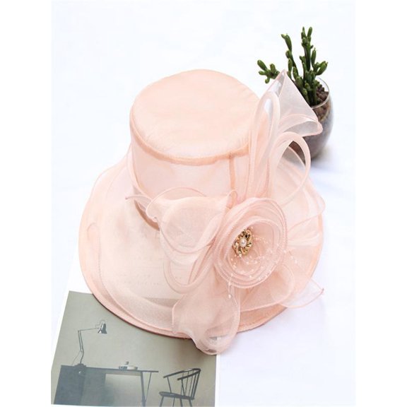 Vinsonshop Women's Wide Brim Floppy Sun Hat Flower Kentucky Derby Elegant Summer Beach Hat Uv Protection Church Wedding Tea Party Ladies Dressy Fascinator Beige