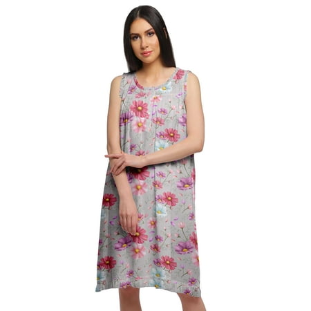

Moomaya Printed Sleeveless Nightdress For Ladies Button Placket Nightwear