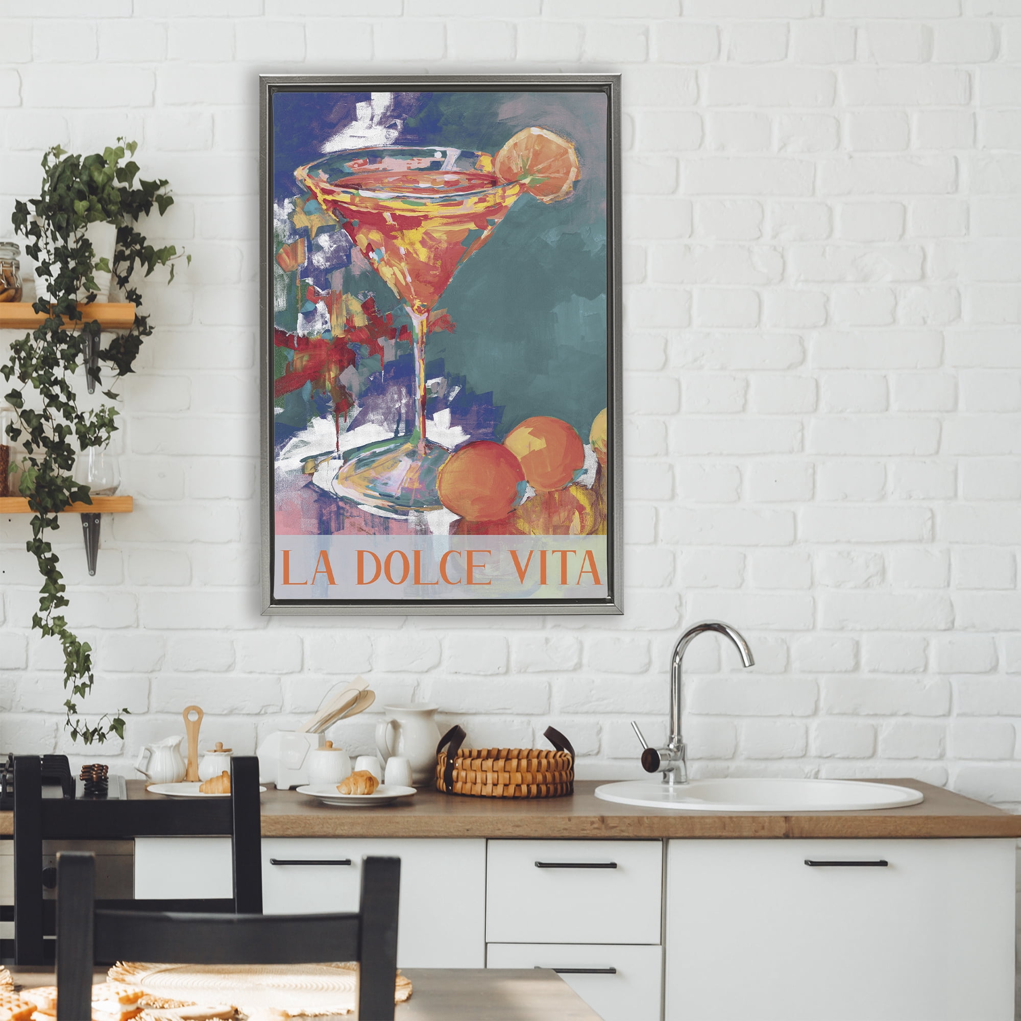 Stupell Industries Citrus Cocktail on Blue Gray Framed Floater Canvas Wall Art, design by Jane Slivka