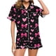 thumbnail image 3 of RKSTN Valentine's Day Gifts Women's Valentines Pajama Sets Plus Size Notch Collar Button Down Valentine Heart Print Short Sleeve T Shirt and Pjs Shorts 2PC Matching Set 2 Piece Summer Loungewear, 3 of 6