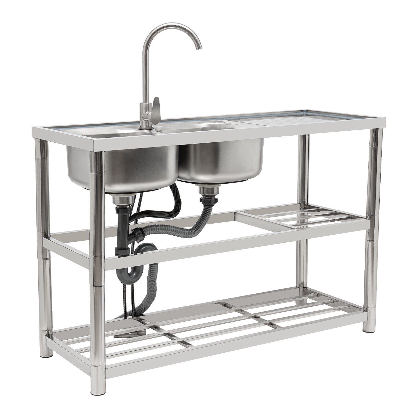 Miumaeov 2 Compartments Commercial Freestanding Kitchen Sink Stainless Steel Utility Sink