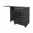 thumbnail image 4 of Jela Solid Wood 7 Drawer Gate Leg Roll Cart Desk in Black, 4 of 9
