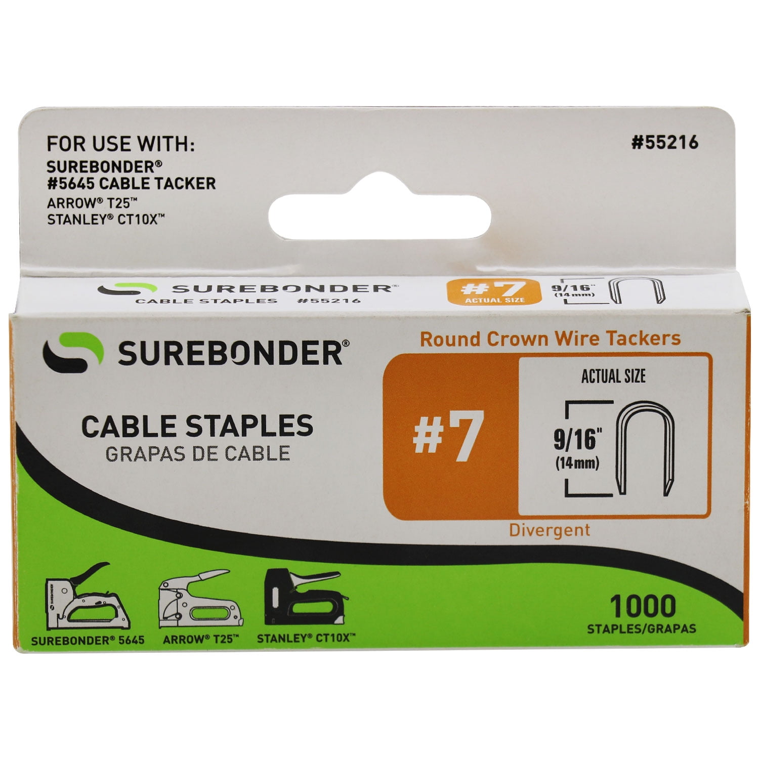 Surebonder 55216 7 Heavy Duty 9/16' Leg Length Wire Tacker Staples - 1000 Count
