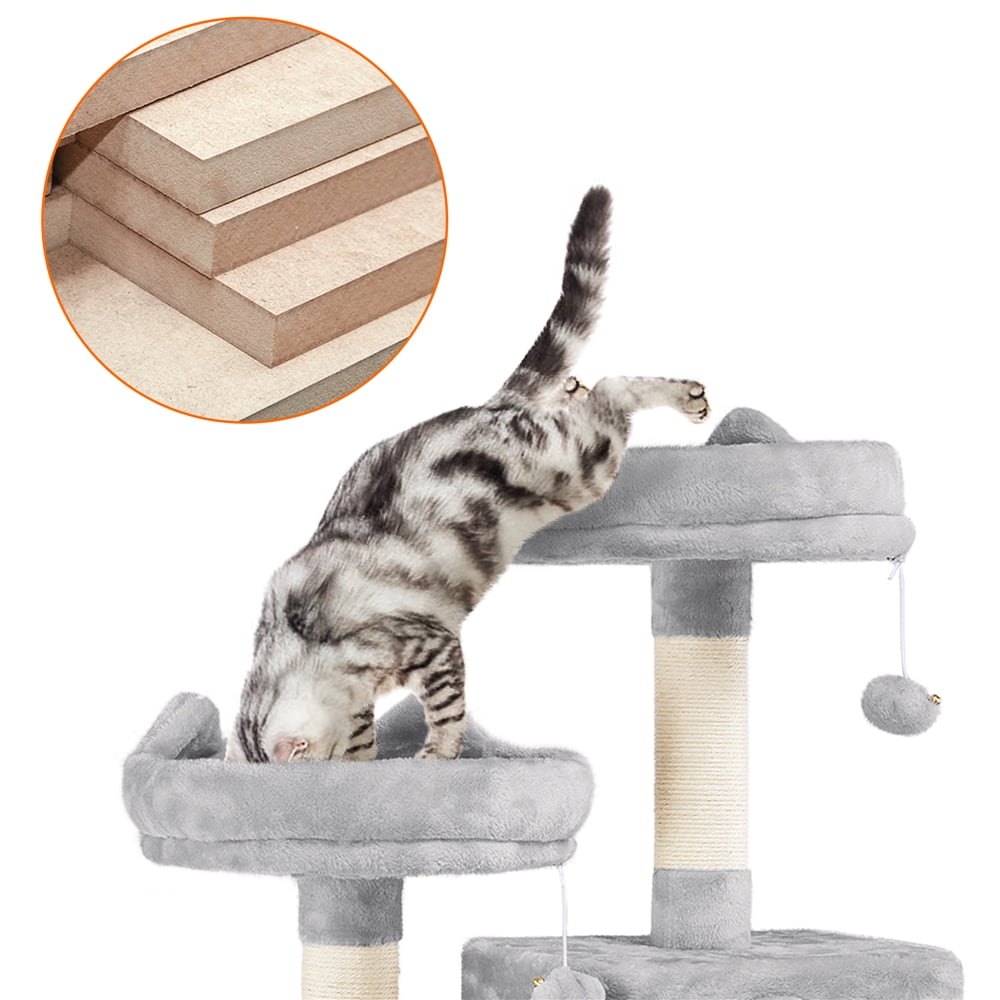Alden Design 62" Double Condo Cat Tree and Scratching Post Tower, Light Gray