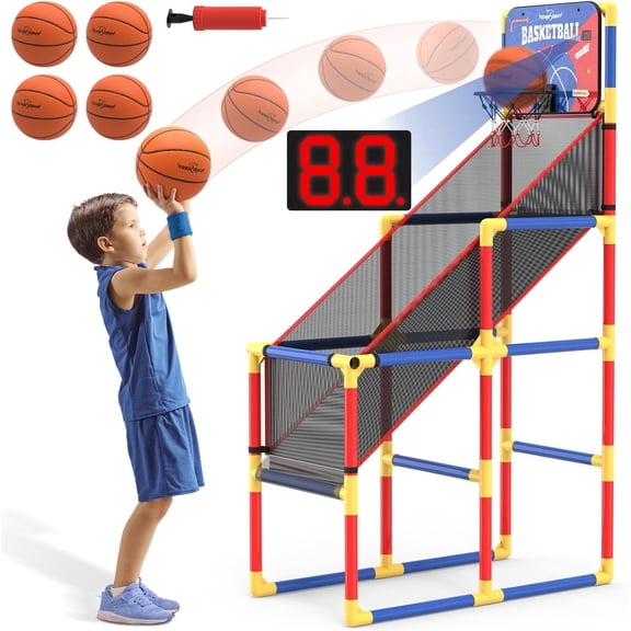 Lenbar Kids Basketball Hoop Arcade Game, Indoor Outdoor Basketball Toy with Electronic Scoreboard & 4 Balls, Sports Gift for Boys Girls Ages 3-12