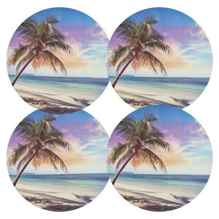 

joogoo Retro Beach Palm Tree Round Plate Mats for Dining Table Placemat Set of 4 Holiday Decoration