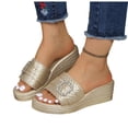 thumbnail image 5 of hlysgo Women's Croc Embossed Open Toe Wedge Heel Mule Slides Rhinestone Square Buckle Elegant Daily Sandals Gold 6, 5 of 6