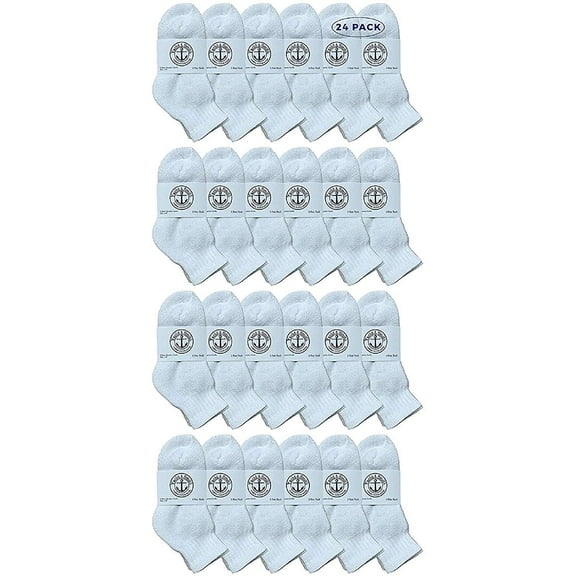 24 Pairs Of Yacht & Smith Wholesale Bulk Kids Mid Ankle Socks, Cotton Sport Athletic Ankle Socks Size 4-6 (White)
