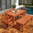 thumbnail image 1 of Malibu Outdoor 6-piece Wood Patio Dining Set with Backless Bench and Chairs, 1 of 5