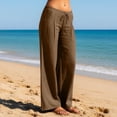 thumbnail image 2 of Women's Linen Wide Leg Pants – Drawstring Elastic Waist Casual Trousers with Pockets, Lightweight Cotton Blend for Summer Beach & Lounging(Brown,S), 2 of 6