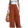 thumbnail image 2 of Linen Pants Women Summer Bow Tie Knot High Waisted Palazzo Pants Casual Flowy Beach Wide Leg Pant Light Brown L, 2 of 4