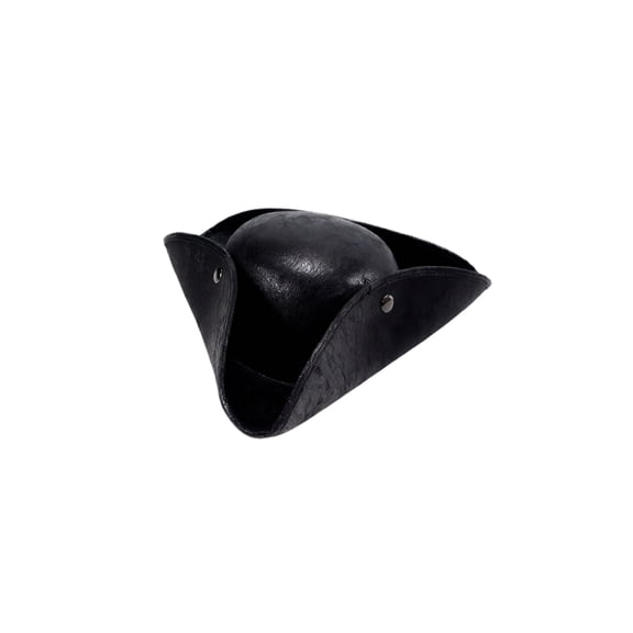 Faux Leather Tricorn Pirate Hat Adult Halloween, Polyester Cotton Vintage Headpiece Cosplay Prop for Pirate Party and Halloween Masquerade Stage Show Black B