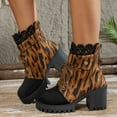 thumbnail image 2 of Women Platform Boots Leopard Chunky Heel Ankle Booties Lace Buckle Combat Boots High Heel Goth Shoes, 2 of 7