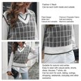 thumbnail image 3 of Suéter de mujer Chaleco con cuello en V Jersey de punto a cuadros Suéter sin mangas para citas Trabajo Compras Negro L, 3 of 7