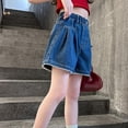 thumbnail image 4 of WQNVRNR Girls Denim Shorts- Elastic Waist Fashion Summer Casual Short with Pockets Blue Size 14, 4 of 9