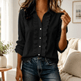 thumbnail image 3 of Dpjklzsn Women's Long-Sleeve Collared Ruffle-Trim Button-Front Blouse, Cotton, 3 of 8