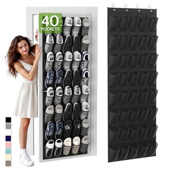 Over the Door Shoe Organizer with 40 Large Breathable Mesh Pockets Space Saving Shoe Holder Hanging Shoe Rack for Entryway Bedroom Closet Storage Black 40 Pockets