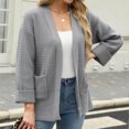 thumbnail image 5 of UYISJ Women's Fall Open Front Sweaters Waffle Knit Cardigan Long Sleeve Cozy Knit Sweaters Casual Solid Color Knitwear with Pockets Gray S, 5 of 6