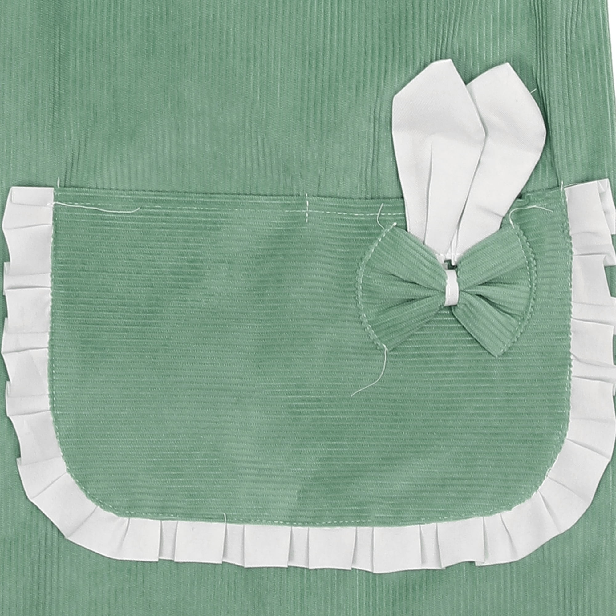 Unique Bargains Women Kitchen H Shoulder Corduroy Apron with Pockets for Cooking Green