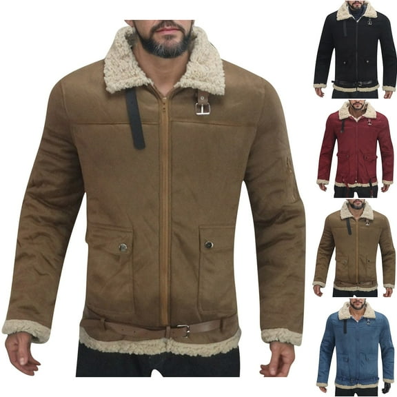 kakina CMSX Men's Lamb Wool Coat,Fall Winter Fashion Casual Faux Leather Fleece Lined Jackets Warm Heavyweight Suede Faux Fur Trench-Coat