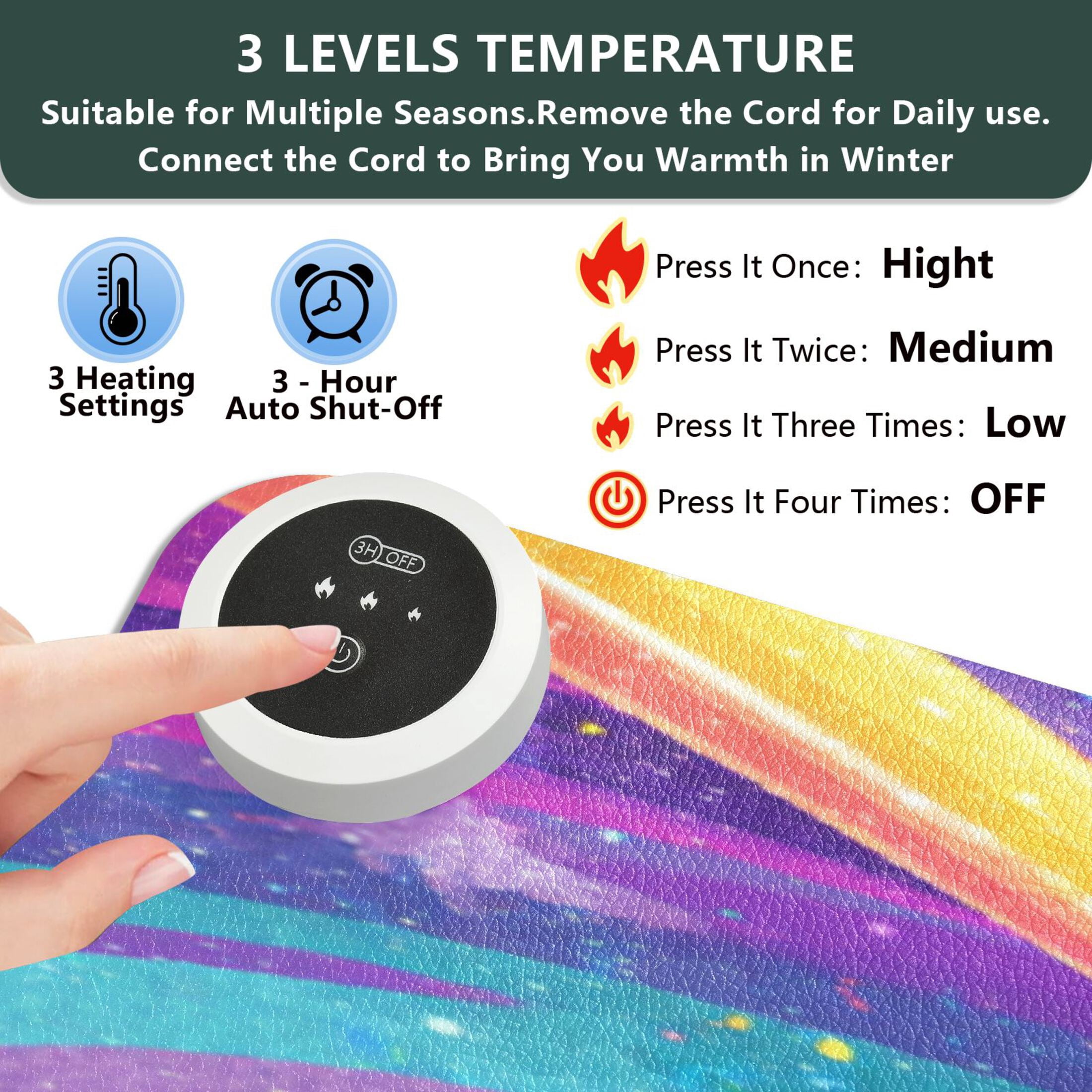 Large Heated Desk Mat Mouse Pad 31.5"x13"PU Leather Graphene Heating Desk Warmer with 3 Temperature Settings 110V US Plug Non-Slip Warm Pad for Home, Office, and Gaming Rainbow Galaxy Astronaut Art
