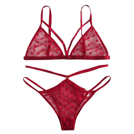

DNDKILG Teddy Lingerie Set for Women Sexy Strappy Bra and Panty Sets Babydoll Mesh Lingerie Red L