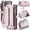Pink, variant on For iPhone 17 Pro Crossbody Wallet Case, with 10 Card Slots, Zipper RFID Blocking Pocket and Magnetic Flip Folio 3-in-1 PU Leather Wristlet Shoulder Strap Case,Black
