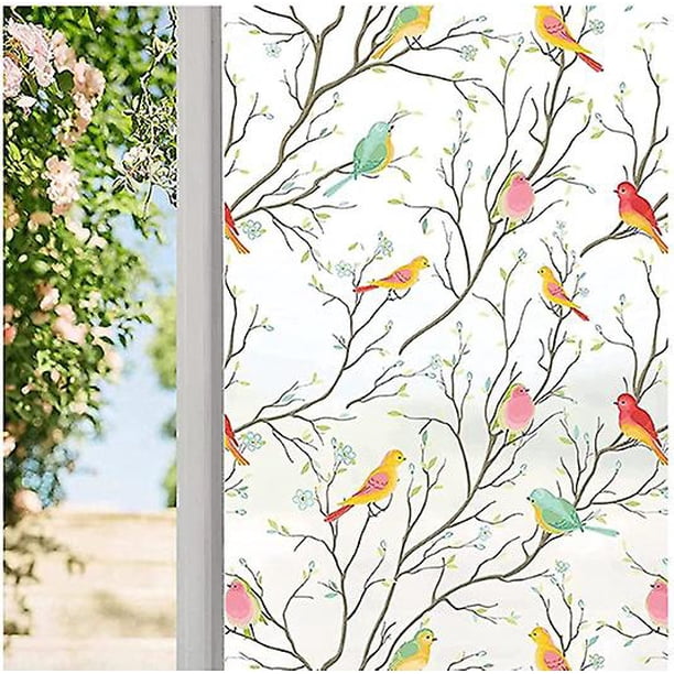 Película de privacidad para ventanas Película decorativa para ventanas de vidrio esmerilado Película no adhesiva para cubiertas de ventanas de pájaros Película de vidrio adhesiva estática para control Feliz Sencillez