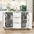 thumbnail image 3 of Chords Attic 55.5" Fluted Kitchen Island with Drop Leaf, Power Outlet, Storage-6 Door Shelves, Adjustable Shelves, Faux Marble Top, Curved Edge for Dining Room, 3 of 9
