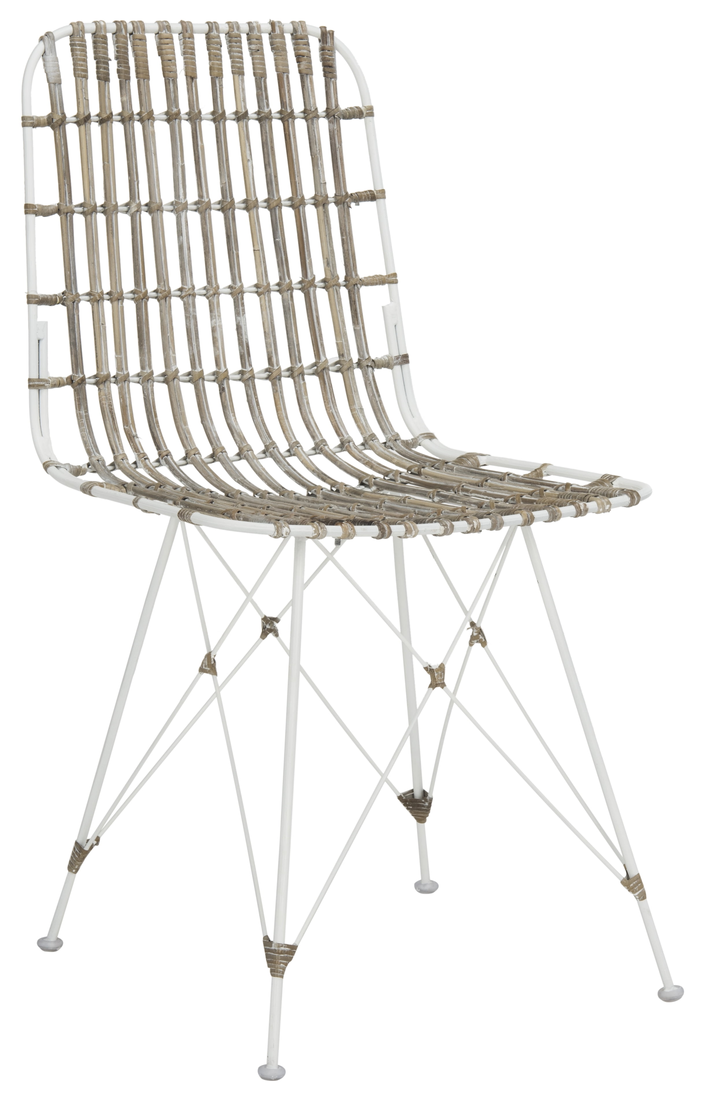 SAFAVIEH Minerva 19" High Wicker Dining Chair, White Wash, Set of 2
