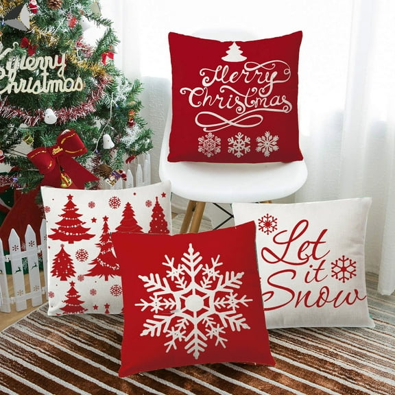 PULLIMORE Christmas Pillow Covers 18 x 18 inces Set of 4 Decorative Cushion Cases Sofa Car Bed Pillowcase (A B C D)