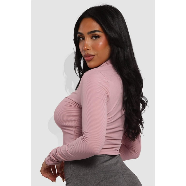Long Sleeve Mock Neck Rib Top Mauve-Pink Long Sleeve Mock Neck Rib Top Mauve-Pink