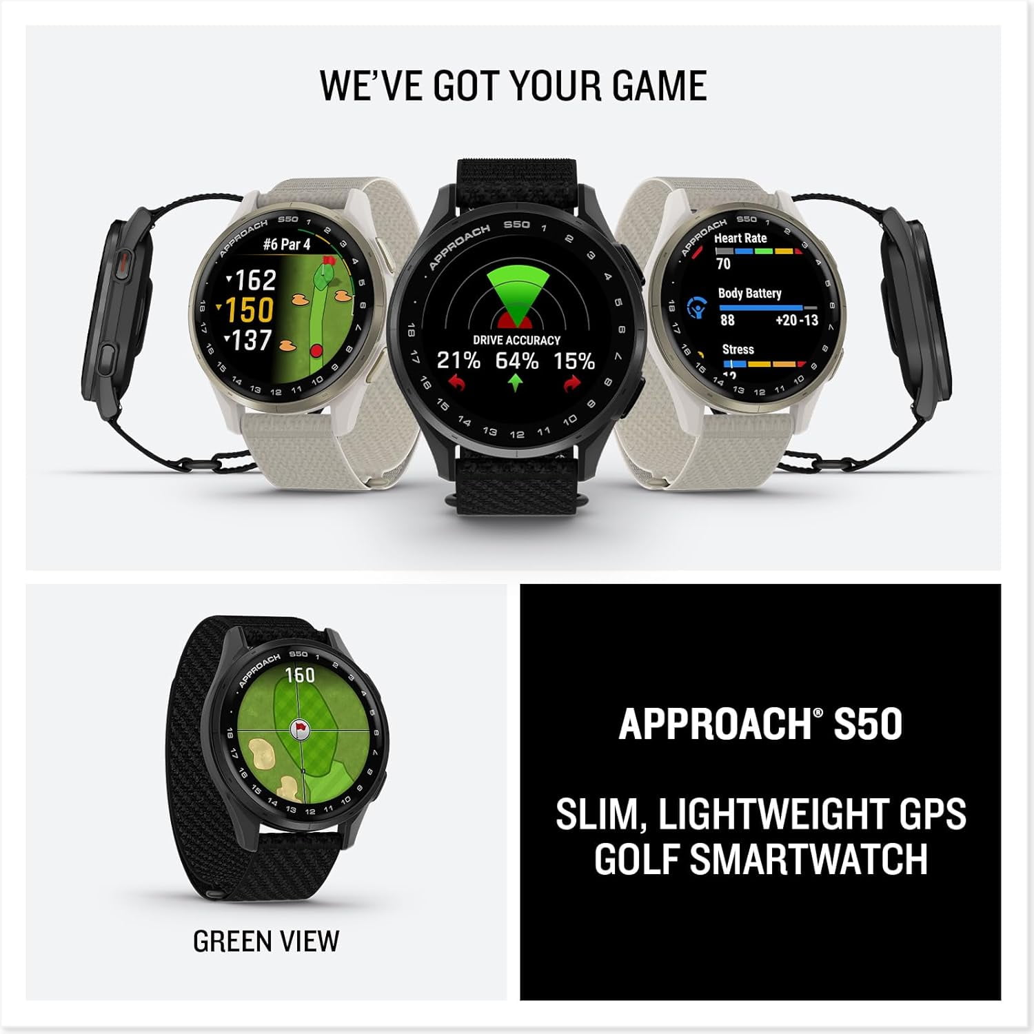 Garmin Approach S50, Advanced Golf GPS Smartwatch, AMOLED Display, On-Course Features