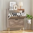 thumbnail image 3 of 32" W Farmhouse Shoe Storage Cabinet with 2 Flip Drawers and Barn Door Design, Adjustable Shelves, Modern Hidden Slim Narrow Shoe Rack Cabinet for Entryway, Foyer, Hallway, Living Room, Black, 3 of 10