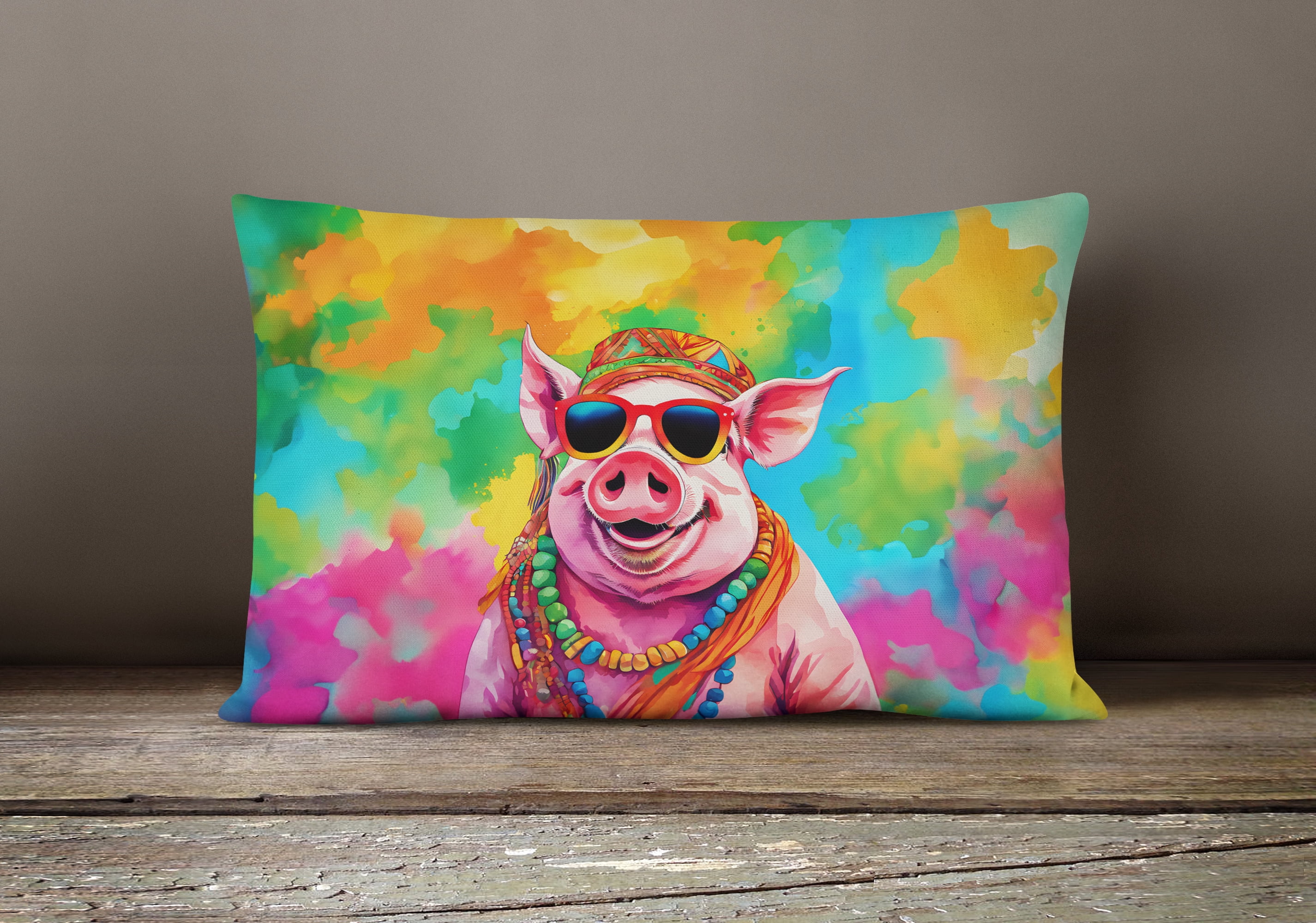 Carolines Treasures DAC4027PW1216 16 x 12 in. Unisex Hippie Animal Pig Polyester Fabric Throw Pillow