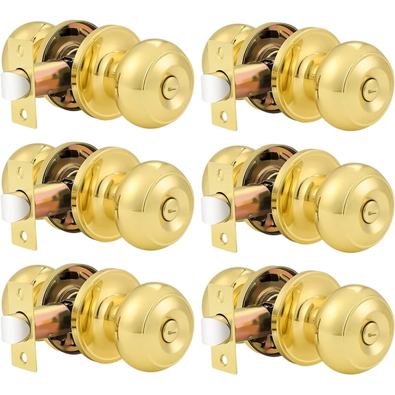 1 Pack Privacy Door Knobs Lock Interior Bedroom Bathroom Doorknobs Antique Brass Round Ball Keyless Lockset