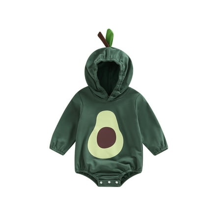 

Genuiskids Baby Girls Boys Romper Sweatshirt Hoodie Avocado Print Hooded Long Sleeve Jumpsuits Autumn Winter Casual Bodysuits 0-18M