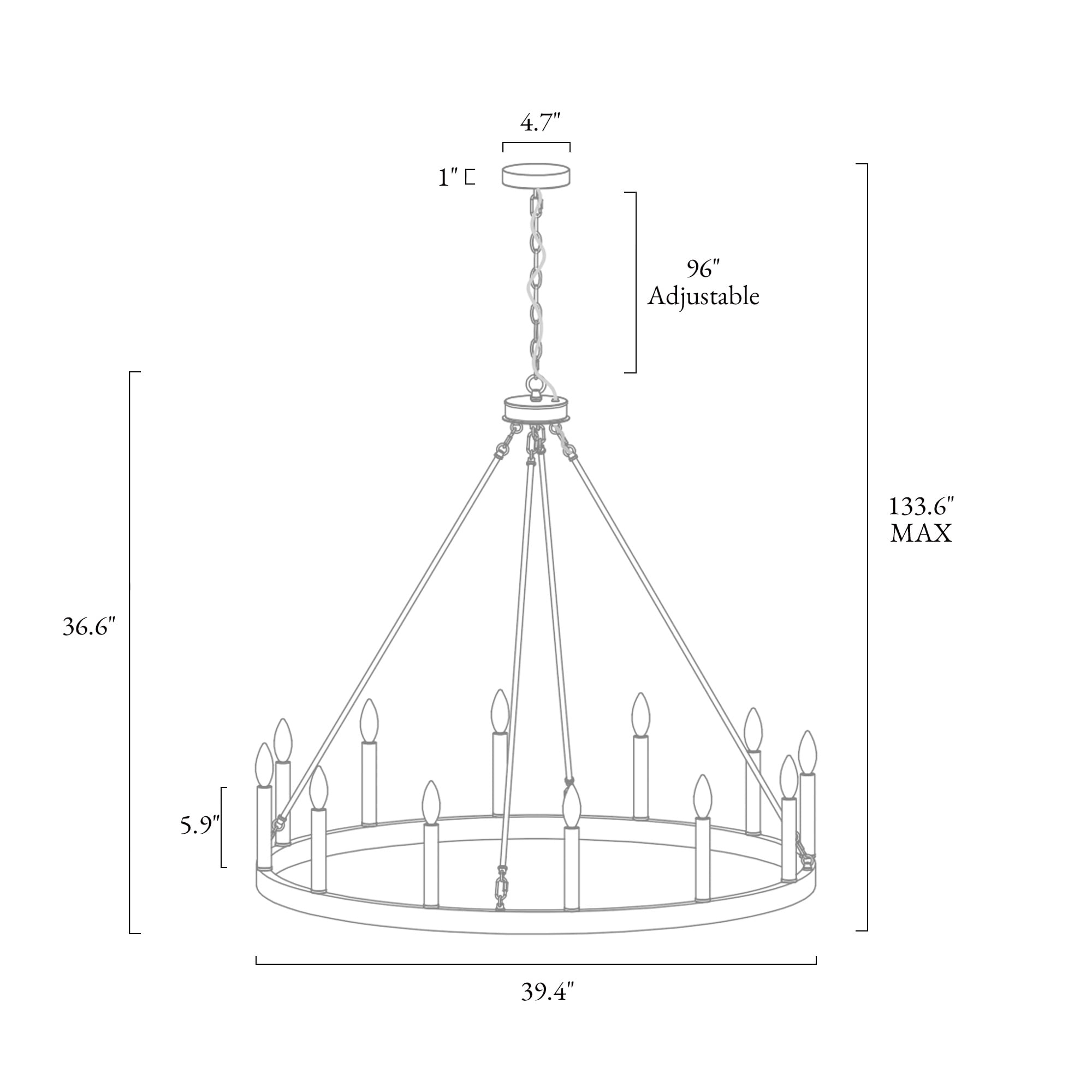 LNC Oversized 12-Light Matte Black Candle Chandelier, 39.4” Modern Round Design