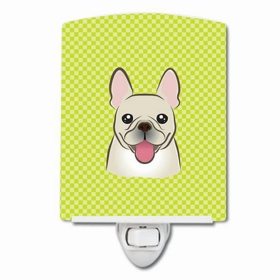 Caroline's Treasures BB1300CNL Checkerboard Lime Green French Bulldog Ceramic Night Light, 6x4x3", multicolor