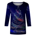 thumbnail image 4 of Helii Womens Christmas 3/4 Sleeve Shirts Cute Printed Round Neck Tops Loose Fit Pullover Blouses Matching Family Xmas Party Outfits Trendy Soft Tee Clothing with Multi Prints for Women, 4 of 4