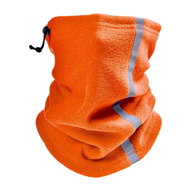 Riforla Winter Rocking Fleece Hundred Change Warm Scarf Windproof Warm Cap Outdoor Night Riding Facemask Cold Skiing Reflective Strip Drawstring Half Face Neck Cover Orange