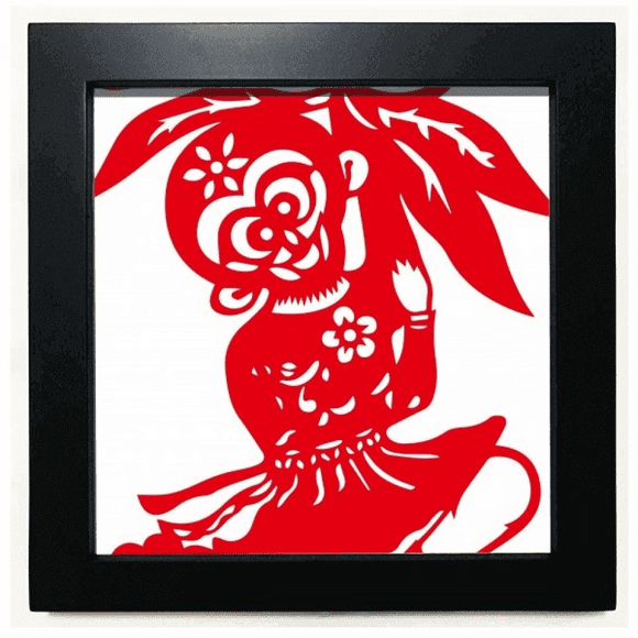 China Monkey Traditional Window Flowers Black Square Frame Picture Wall Tabletop