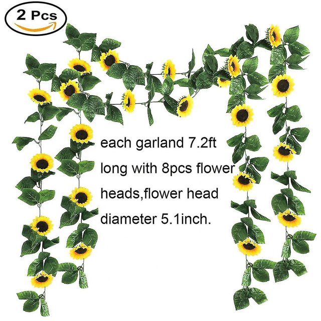 2 pack de girasol artificial guirnalda de seda de vid flor falsa colgante kaili Sencillez