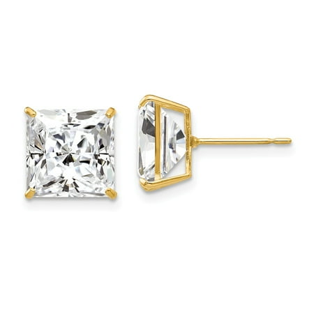 - 14k Yellow Gold 9mm Square CZ Post Stud Earrings for Women