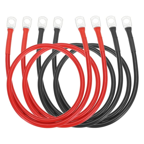4PCS 8 AWG Battery Cable, 2ft Battery Inverter Cables with 5/16" Ring Terminals for Marine Solar Boat Car RV, Red Black