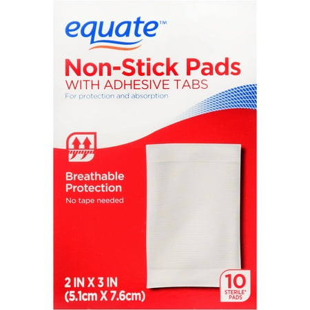 (4 Pack) Equate Non-Stick with Adhesive Gauze Pads, 2 x 3 In, 10