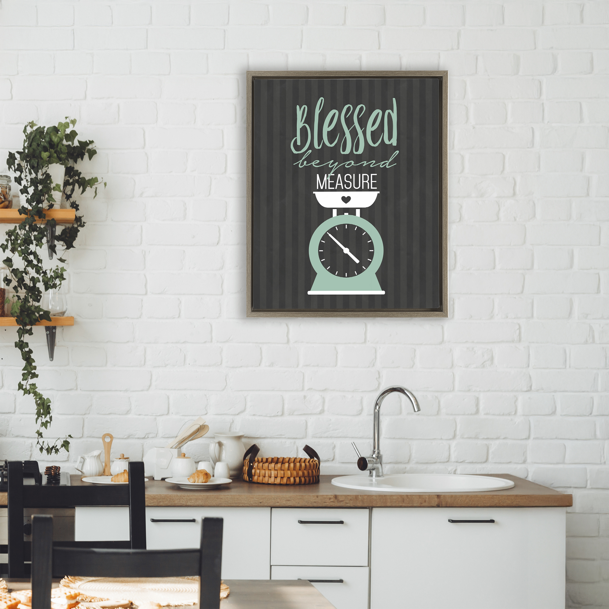 Blessed Beyond Measure Scale Brown Framed Floater Canvas Wall Art, design by Lettered and Lined